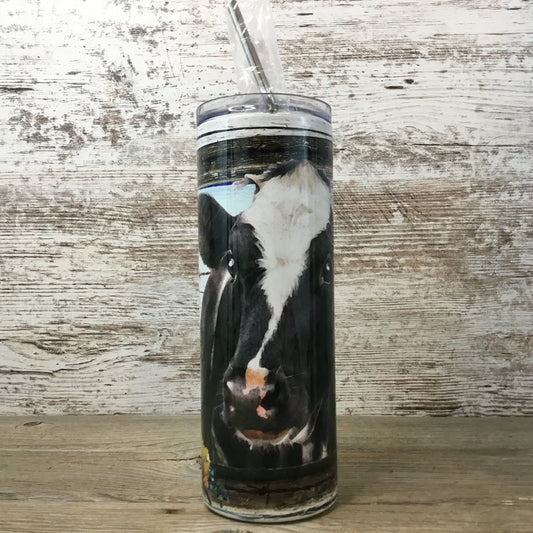 Holstein Cow Skinny Tumbler with Straw & Lid