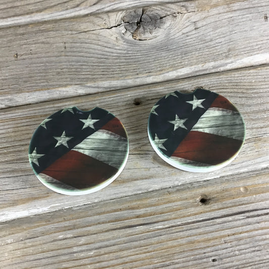 Rustic American Flag Car Coasters