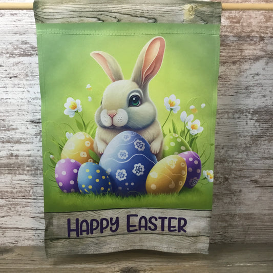 Bunny & Eggs Happy Easter Garden Flag