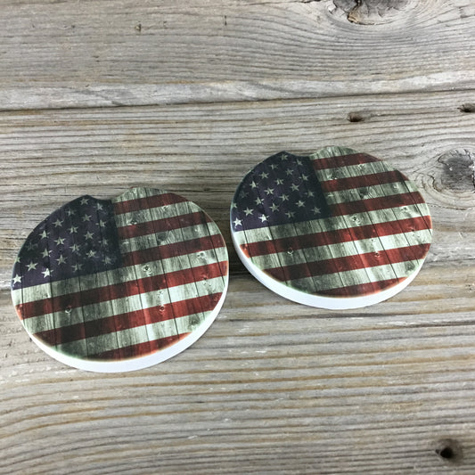 Rustic American Flag Car Coasters