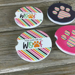 Dog Paw Print Woof Car Coasters