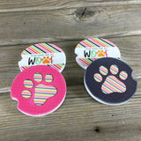 Dog Paw Print Woof Car Coasters