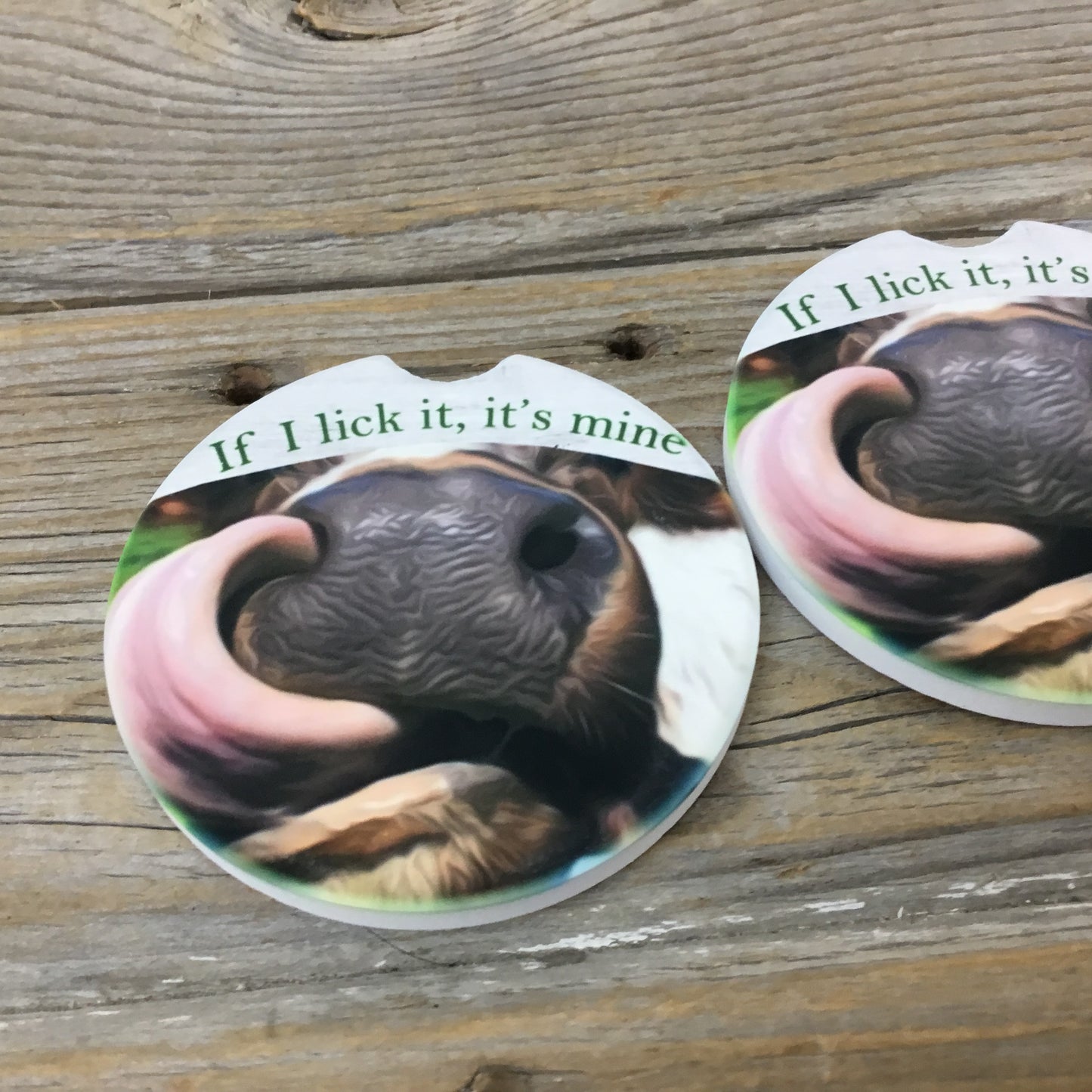 Cow Licking If I Lick It, It's Mine Car Coasters, Set of 2