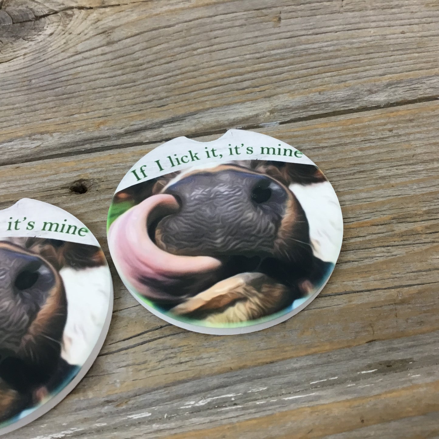 Cow Licking If I Lick It, It's Mine Car Coasters, Set of 2