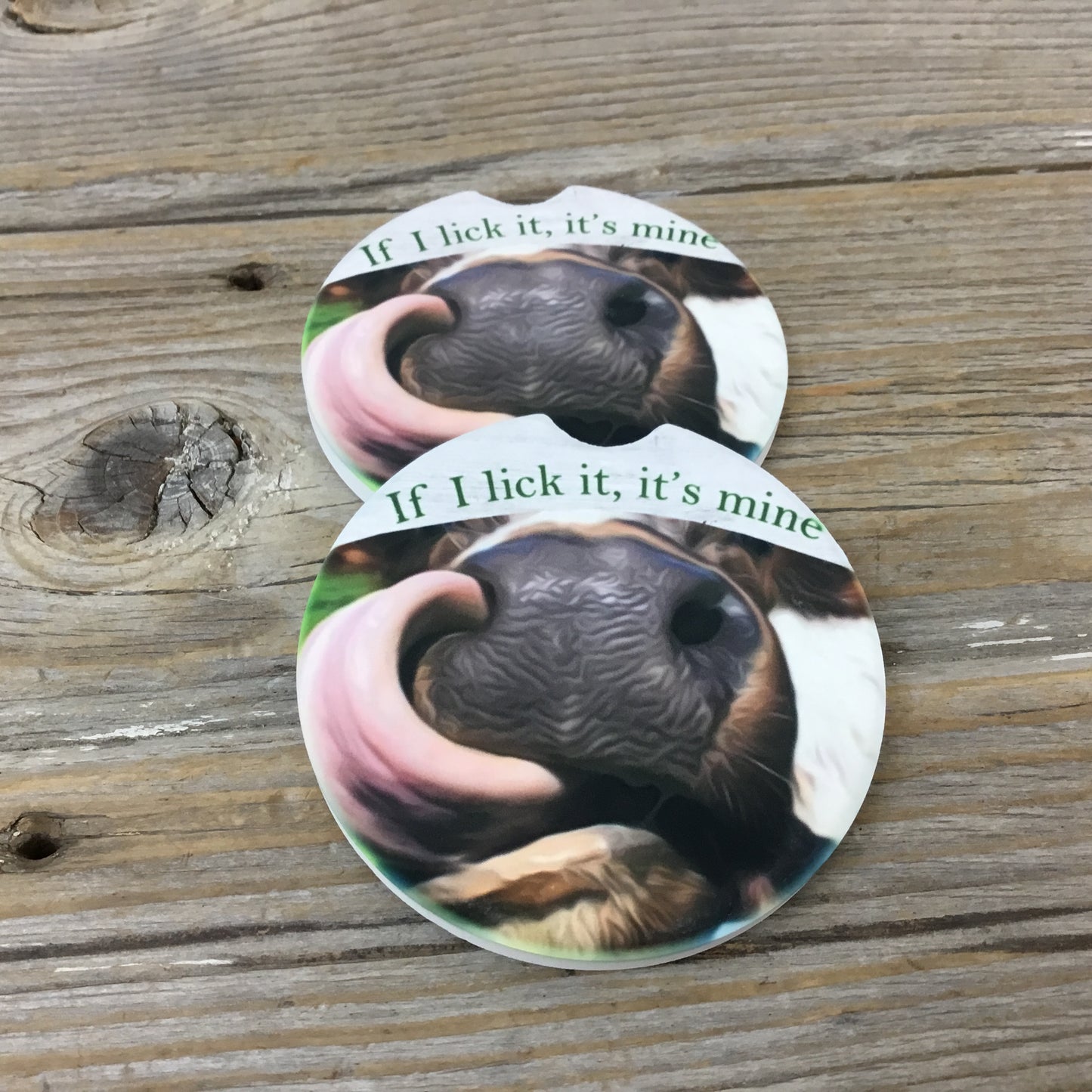 Cow Licking If I Lick It, It's Mine Car Coasters, Set of 2