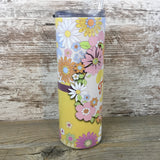 Retro Flowers Personalized Name 20 oz Skinny Tumbler with Lid and Straw
