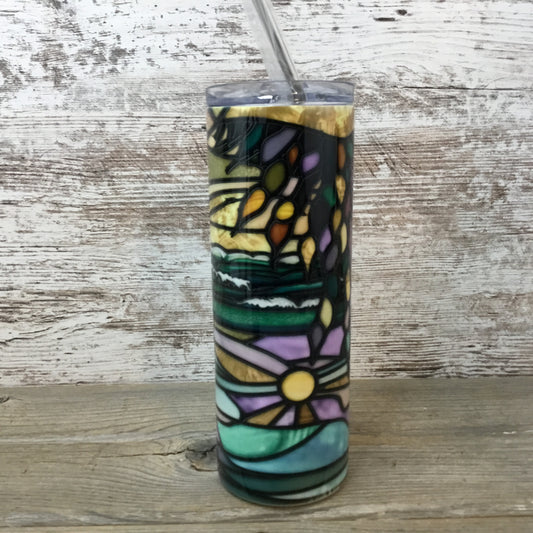 Summer Beach Pastel 20 oz Skinny Tumbler with Straw & Lid