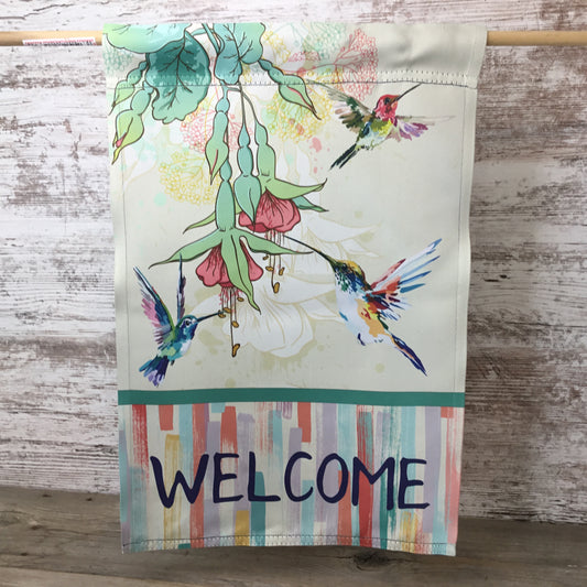 Welcome Floral Hummingbirds Garden Flag