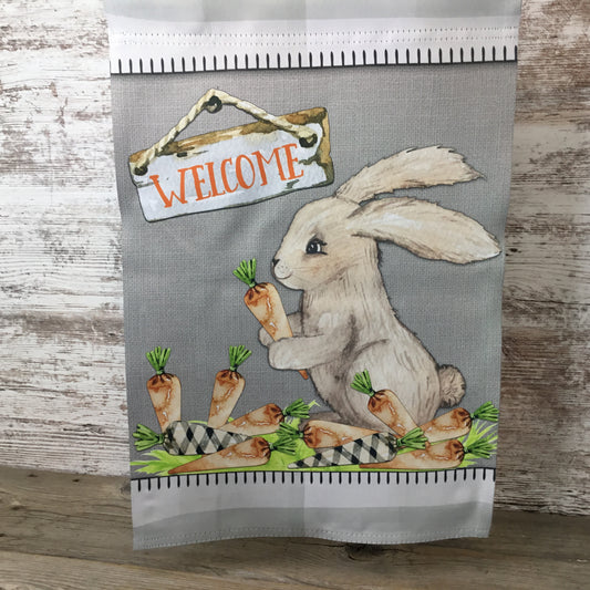 Welcome Bunny & Carrots Spring Garden Flag