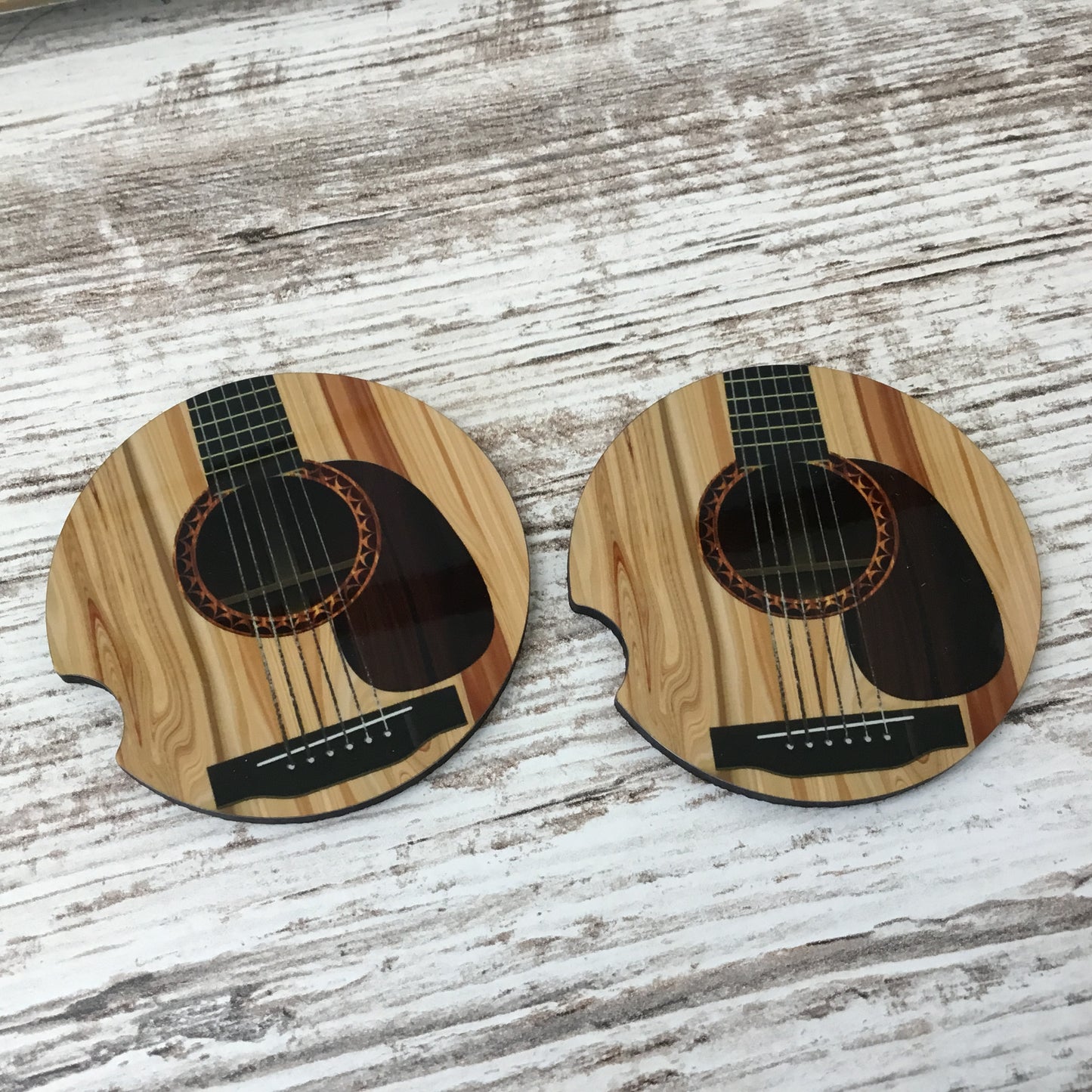 Acoustic Guitar Car Coasters Set of 2