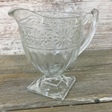 Vintage Indiana Clear Glass Daisy Pattern Footed Cream and Sugar