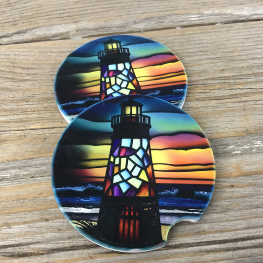 Lighthouse Car Coasters Set of 2