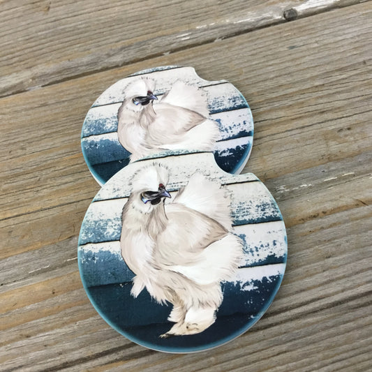 White Silkie Chicken Car Coasters