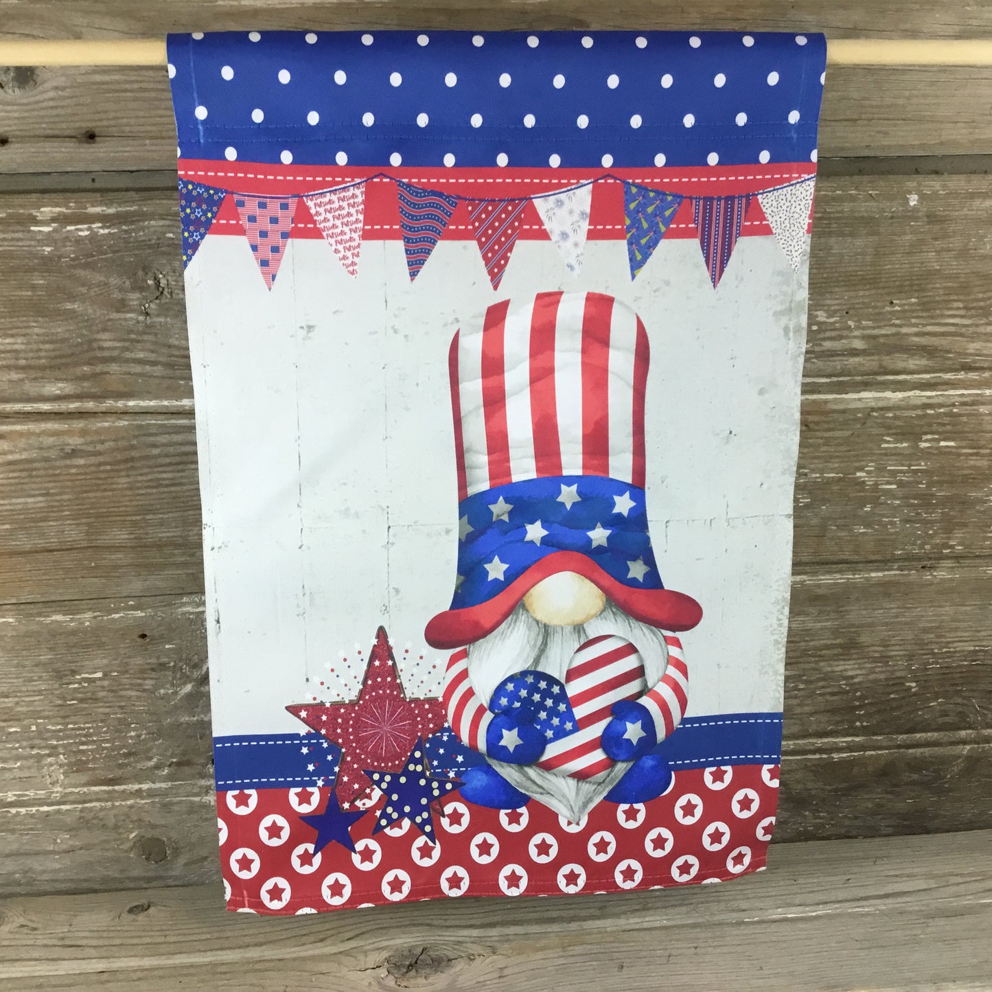 Patriotic Red, White and Blue Gnome Garden Flag