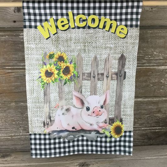Sunflower Pig Welcome Garden Flag