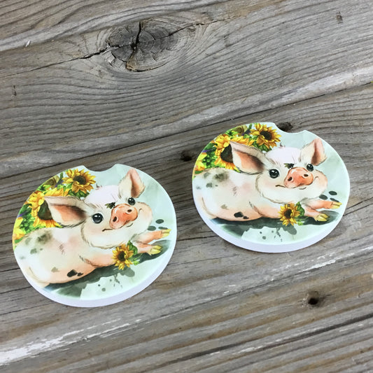 Sunflower Pig Car Coasters