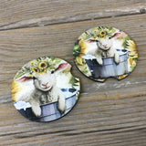 Lamb Babies in Buckets Car Coasters, Set of 2