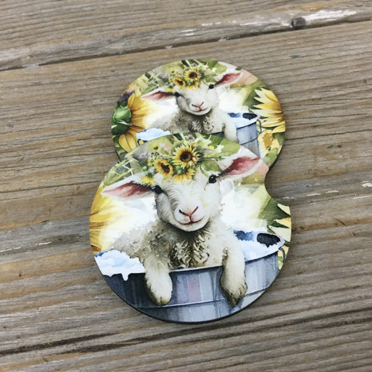 Lamb Babies in Buckets Car Coasters, Set of 2