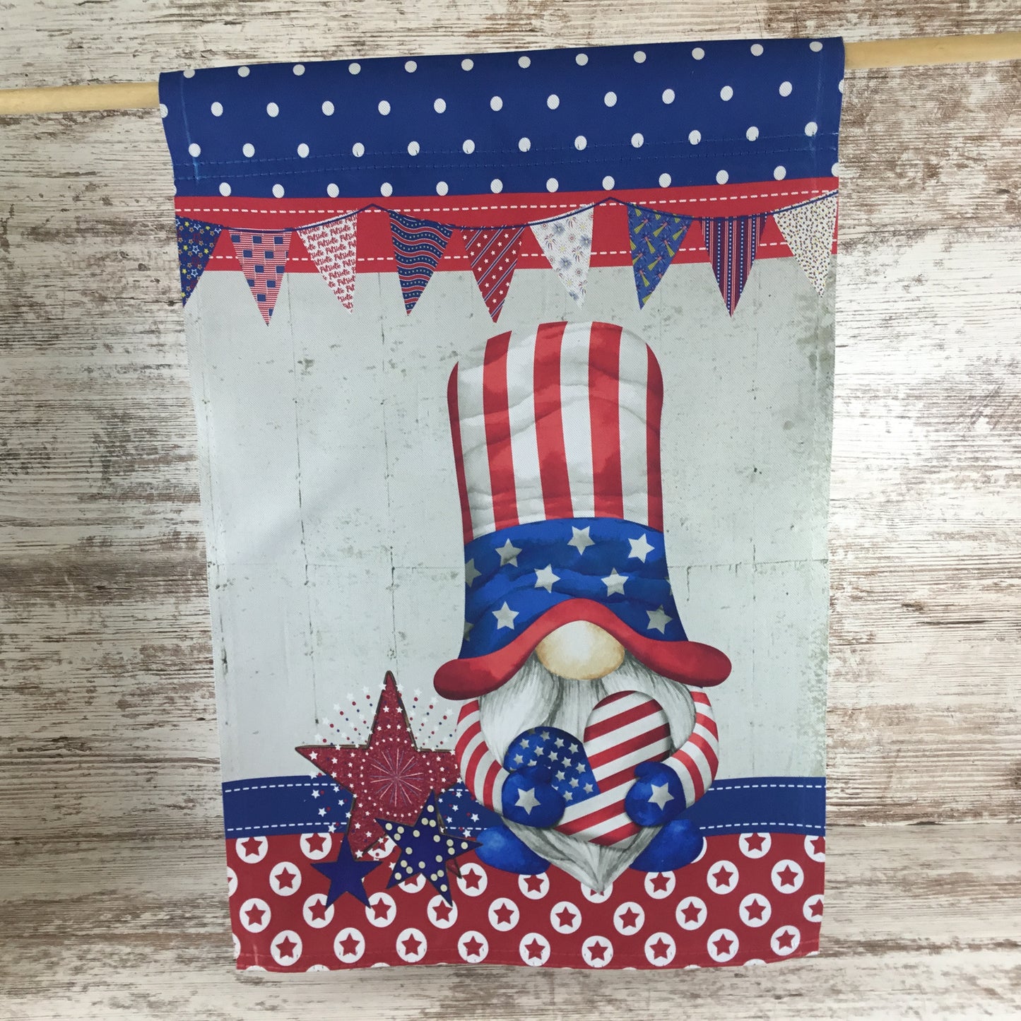 Patriotic Red, White and Blue Gnome Garden Flag