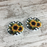 Black and White Buffalo Plaid Sunflower Car Coasters