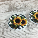Sunflower Black and White Buffalo Plaid Car Coasters