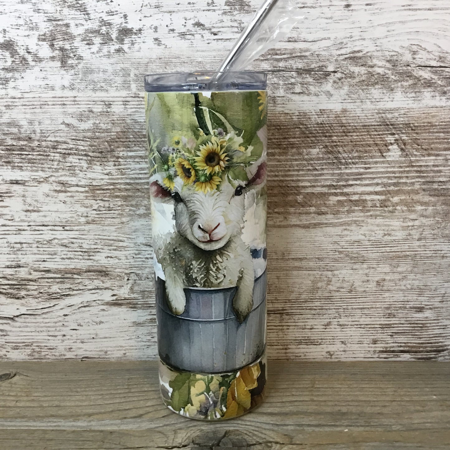 Baby Lamb in Bucket 20 oz Skinny Tumbler with Straw & Lid