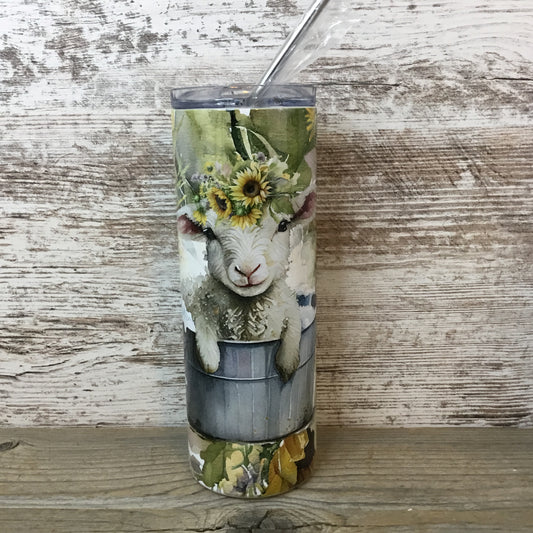 Baby Lamb in Bucket 20 oz Skinny Tumbler with Straw & Lid