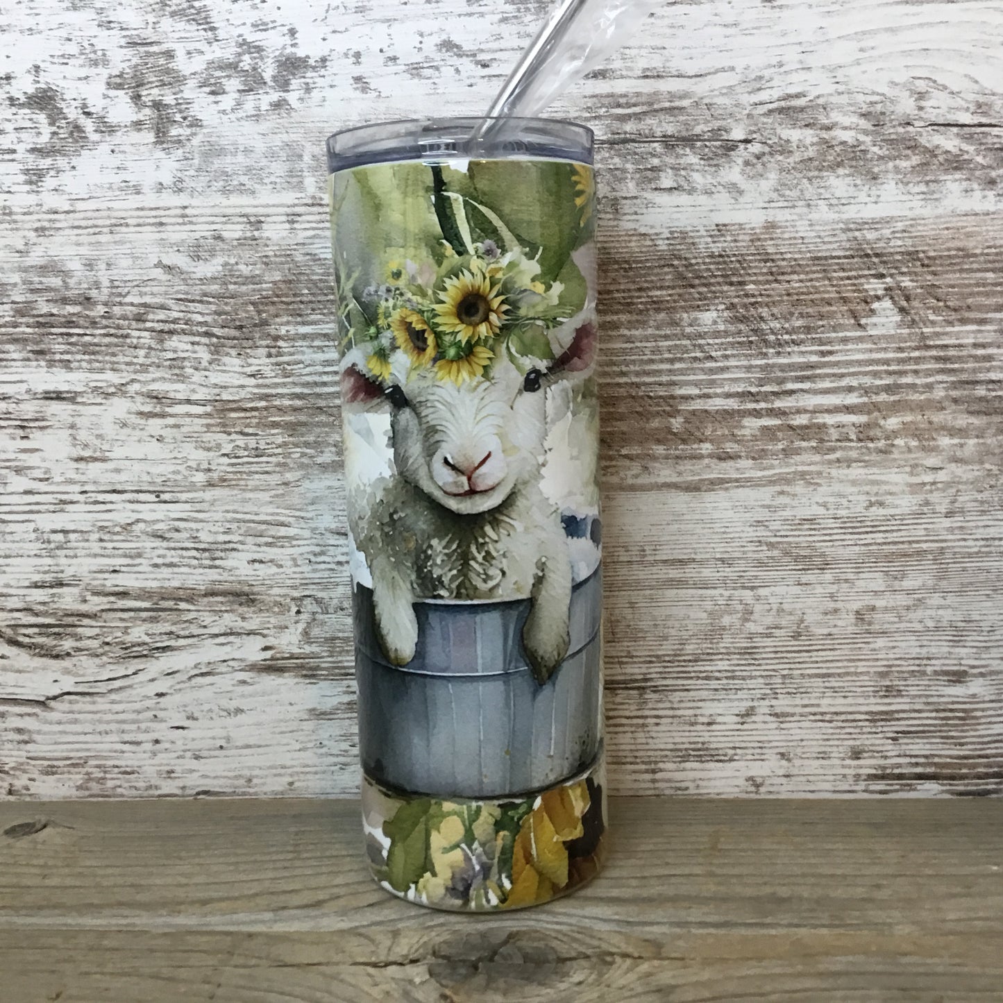 Baby Lamb in Bucket 20 oz Skinny Tumbler with Straw & Lid