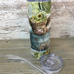 Highland Cow Calf in Bucket 20 oz Skinny Tumbler with Straw & Lid