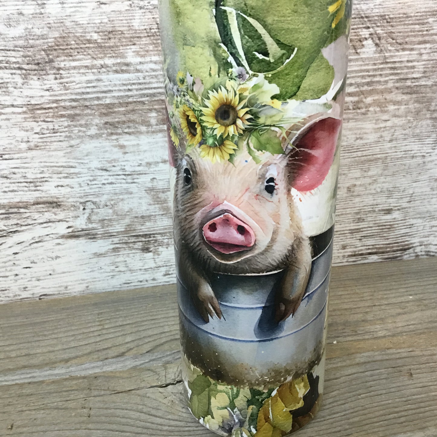 Sunflower Pig in Bucket 20 oz Skinny Tumbler with Straw & Lid