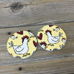 Chickens and Hearts Car Coasters Set of 2