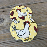 Chickens and Hearts Car Coasters