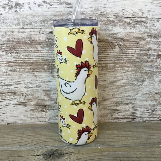 Chickens and Hearts 20 oz Skinny Tumbler with Straw & Lid