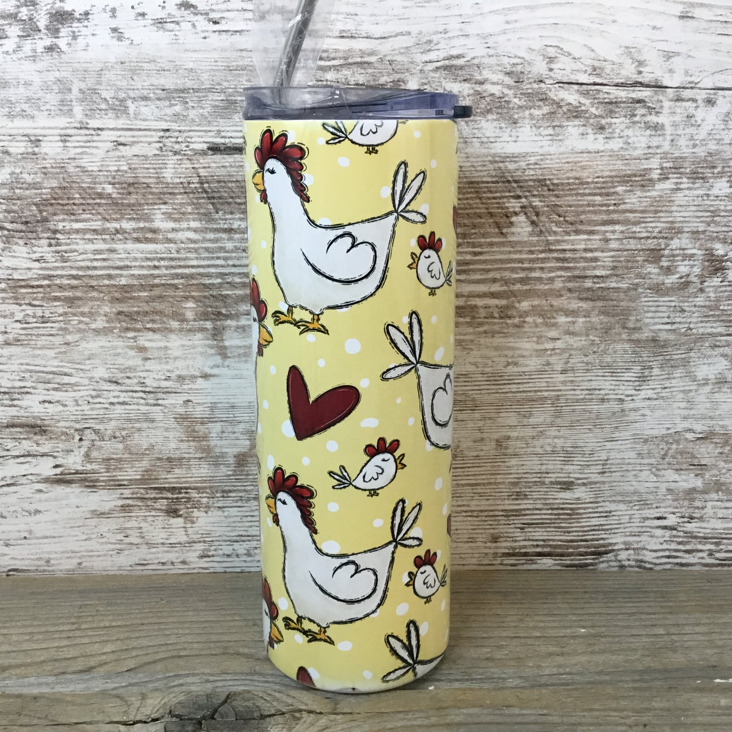 Chickens and Hearts 20 oz Skinny Tumbler with Straw & Lid