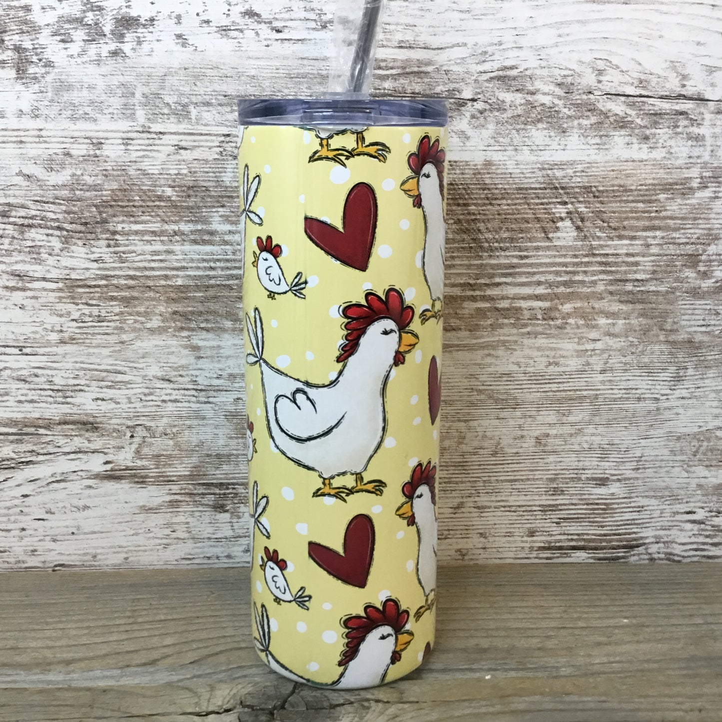 Chickens and Hearts 20 oz Skinny Tumbler with Straw & Lid