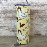 Chickens and Hearts 20 oz Skinny Tumbler with Straw & Lid