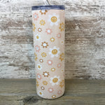 Retro Smiley Flowers Personalized Name 20 oz Skinny Tumbler with Lid and Straw