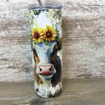 Sunflower Cow 20 oz Skinny Tumbler with Straw & Lid