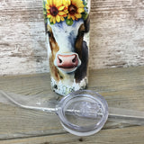 Sunflower Cow 20 oz Skinny Tumbler with Straw & Lid