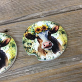 Sunflower Cow Car Coasters, Set of 2