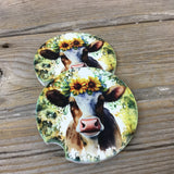 Sunflower Cow Car Coasters, Set of 2