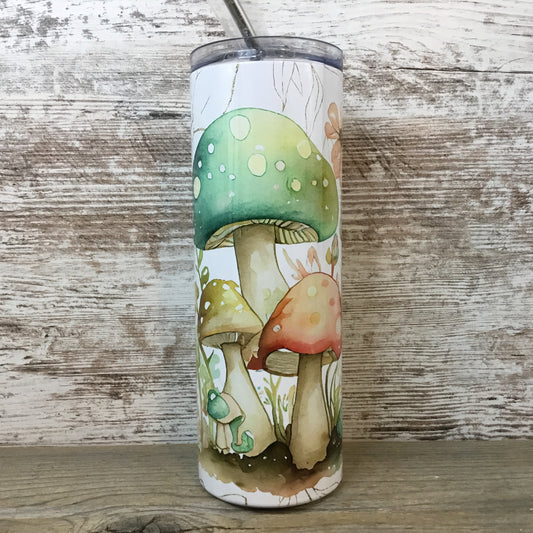 Cottagecore Pastel Mushrooms 20 oz Skinny Tumbler with Lid and Straw