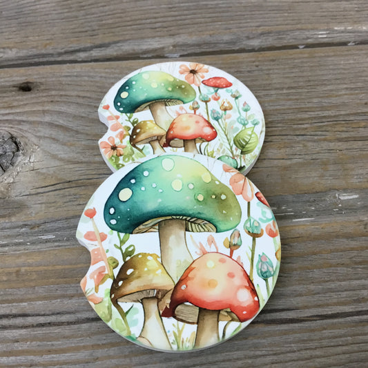 Cottagecore Pastel Mushrooms Car Coasters, Set of 2