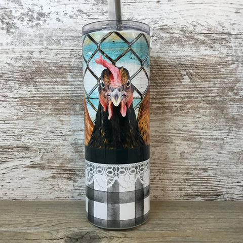 Funny Chickens 20 oz Skinny Tumbler with Straw & Lid
