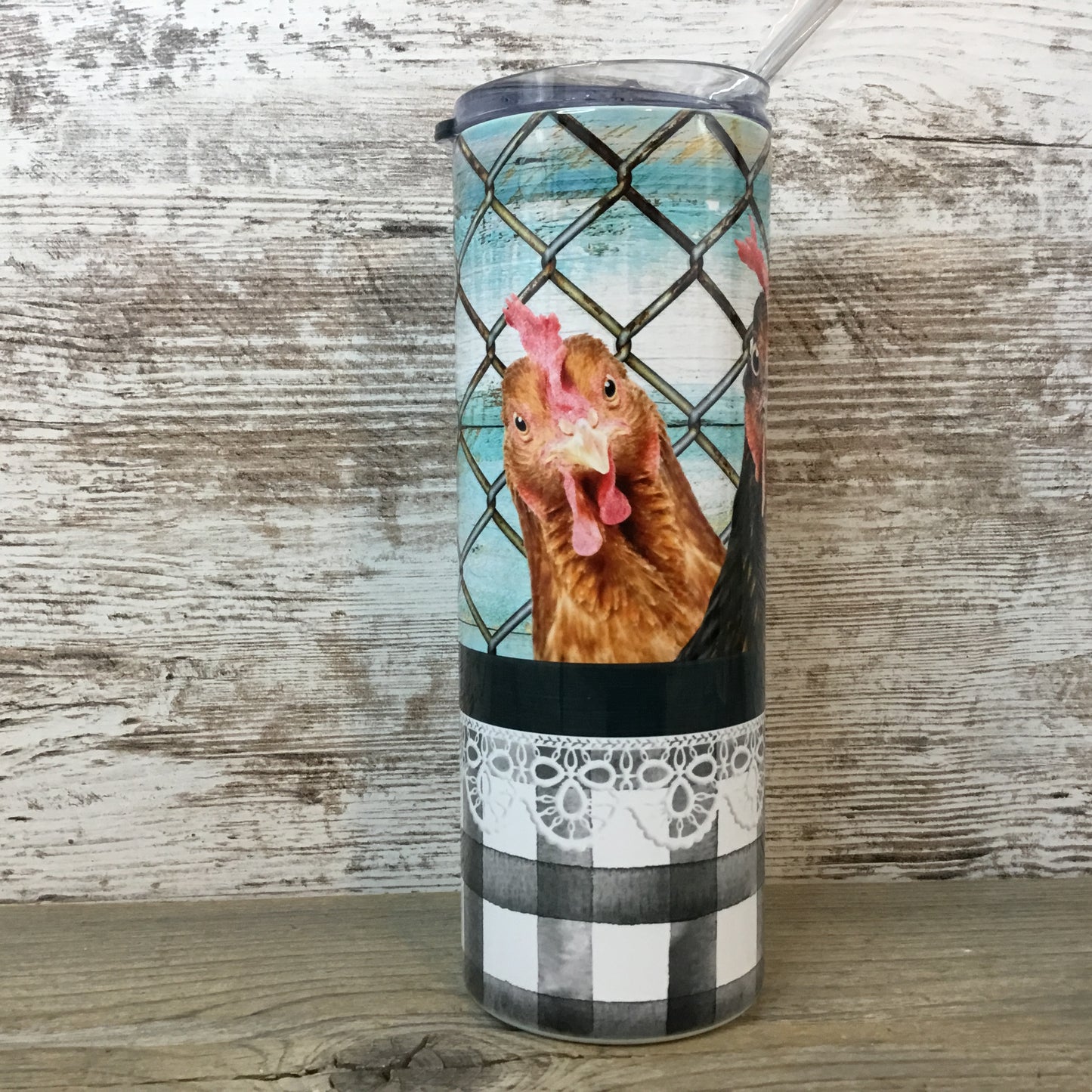 Funny Chickens 20 oz Skinny Tumbler with Straw & Lid