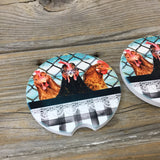 Funny Chickens Car Coasters Set of 2