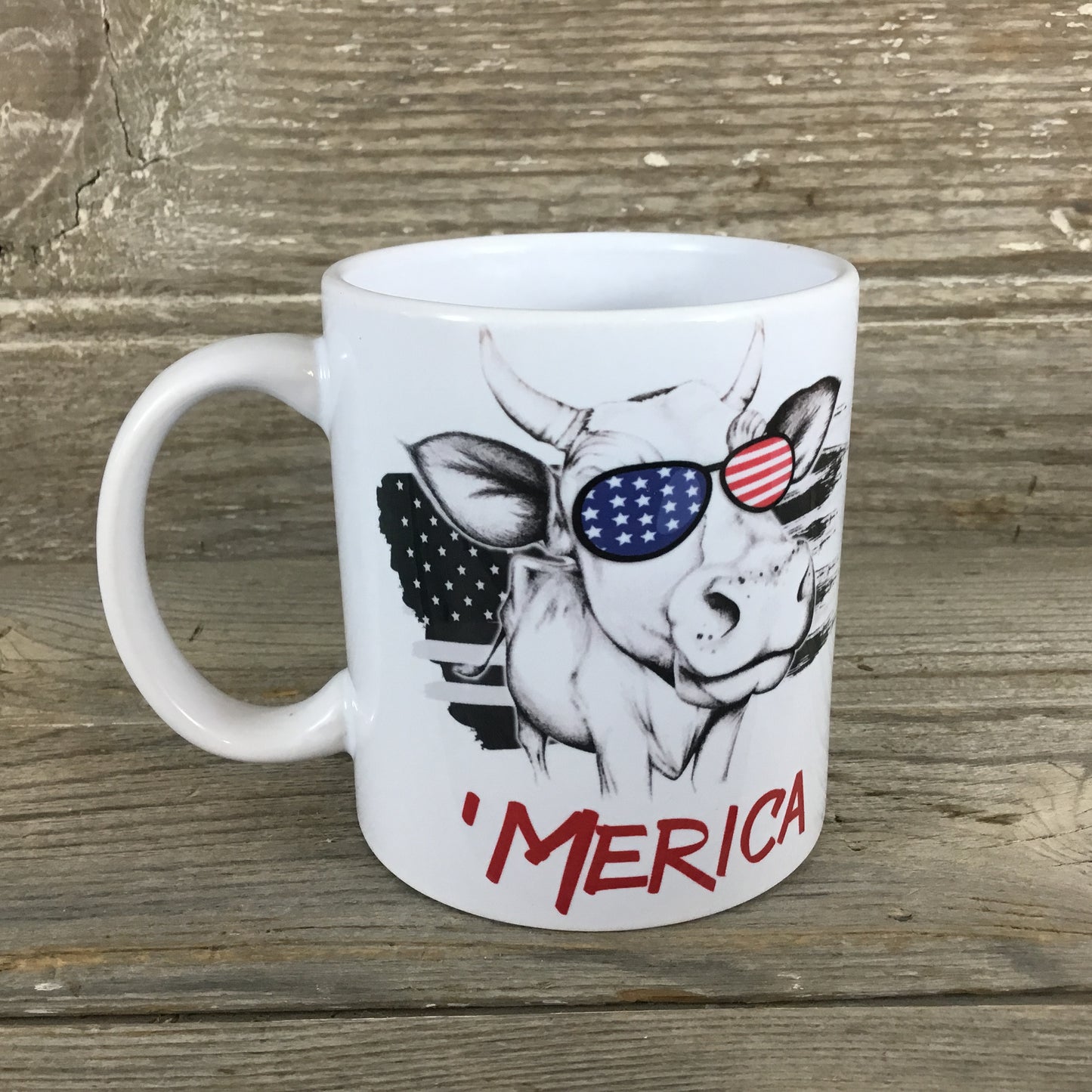 Merica Cow Coffee Mug Front View