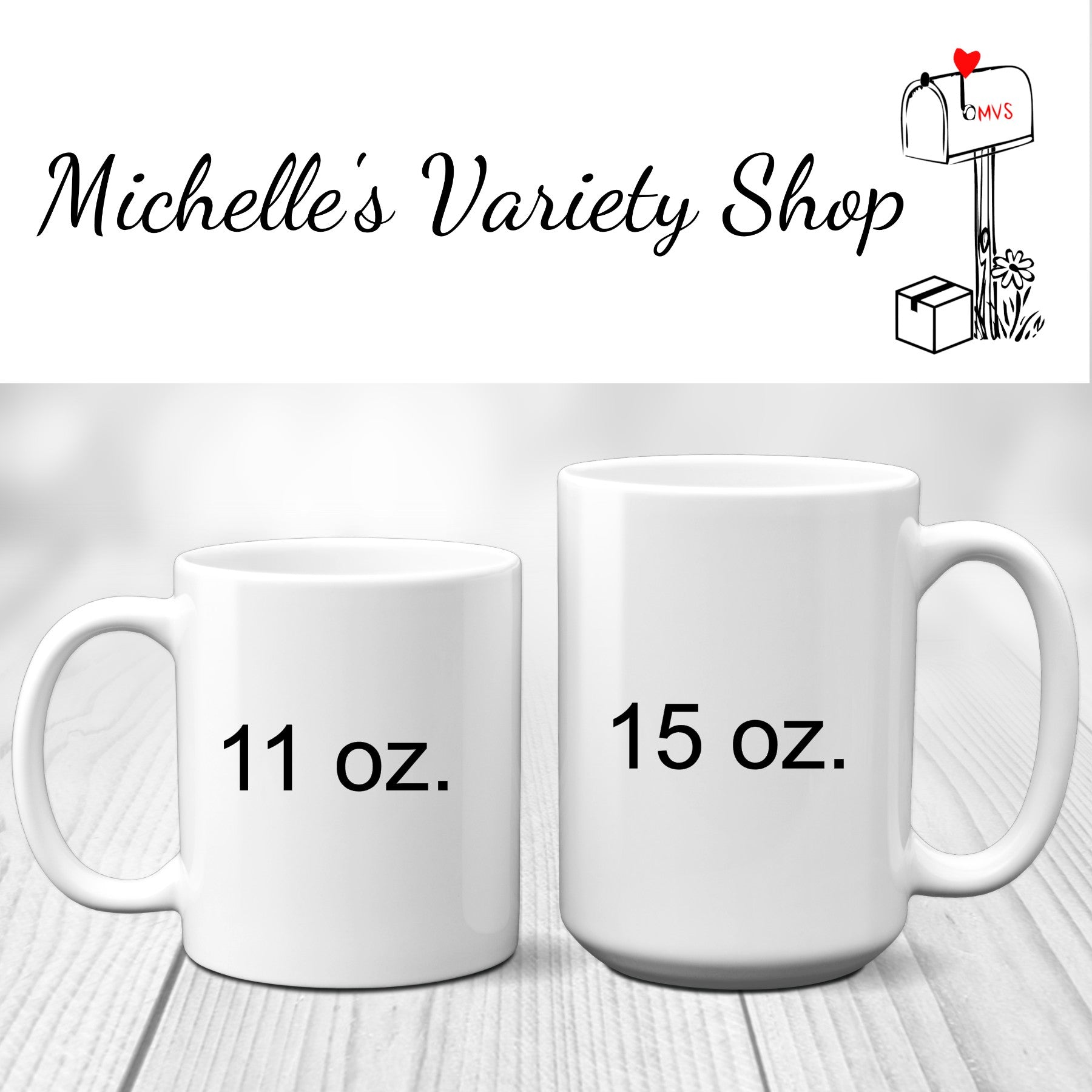 Comparison between 11 oz and 15 oz coffee mugs – showing size difference