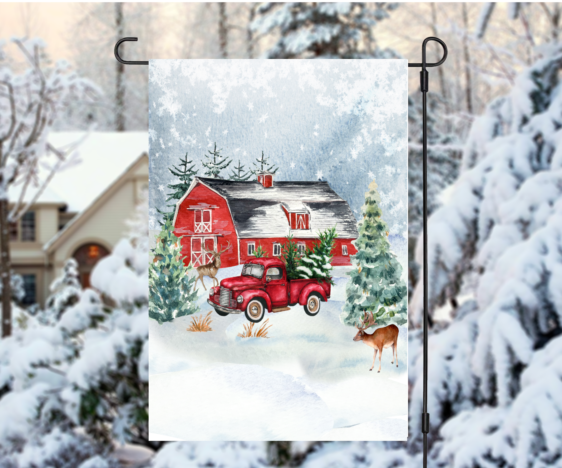 Red Truck Farm Winter Garden Flag