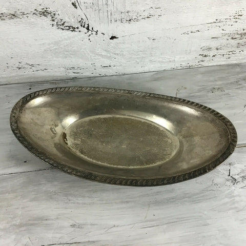 Silver Plate Oval Shape Bread Floral Serving Tray 